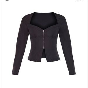 PrettyLittleThing Black Long Sleeve Zip Corset Top
